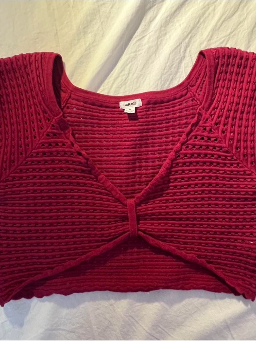 Garage Cranberry Twist-Front Knit Crop Top